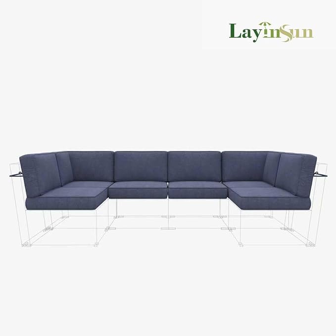 LayinSun Outdoor Furniture Replacement Cushions for 6 Seat Patio Rattan Wicker Sectional Conversation Sofa Set, 14-Piece Cushions Set