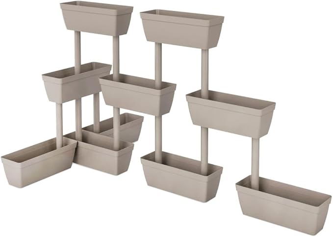 Stackable Garden Planter Set of 3 Taupe 39.4 Inch with Water Reservoir, Expandable Patio Planter Boxes for Balcony Terrace, DIY Vertical Gardening System, Durable TPR Outdoor