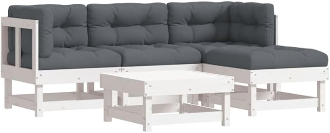 Garden Lounge Set White, Anthracite Outdoor Conversation Set Garden Seating Ensemble for Backyard Pond