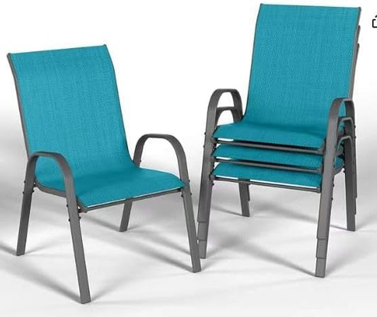 Stackable Outdoor Patio Dining Chairs with Backrest/Armrests for Lawn Garden Balcony Deck Camping-Set of 2 Or 4 (4, Turquoise)