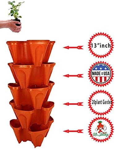 LARGE 64 Quart Stackable Planter 5-Pack - Grow More In Less Space - Plant Pots and Stack - DIY Vertical Gardening System - For Growing Veggies, Herbs, Garden Greens, Starwberries (Terracotta)