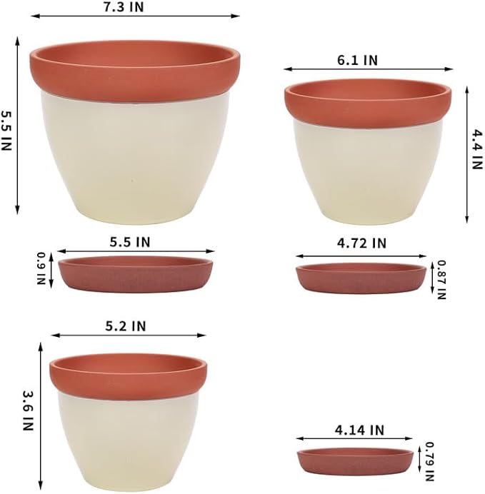 Yishang Glazed Terracotta Pots with Saucers, Set of 3, 5", 6", and 7" Sizes, Ceramic Clay Planter Pots with Drainage Holes - Yellow