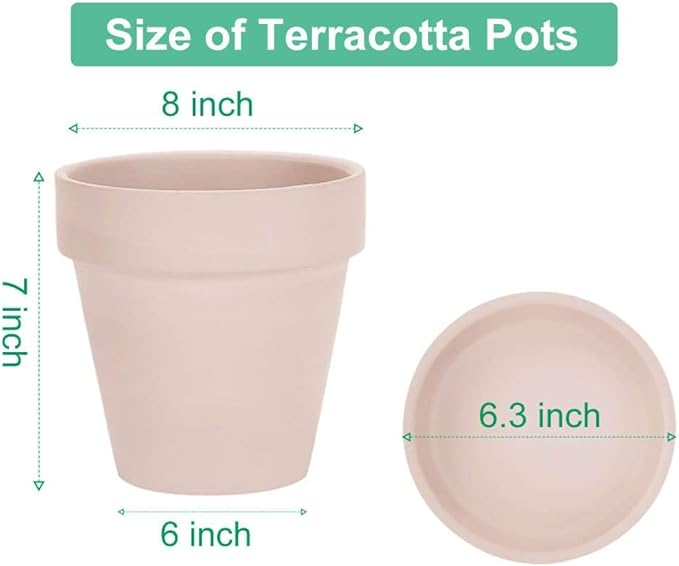 vensovo 8 Inch Pink Clay Pot for with Saucer - Large 2 Pcs Terra Cotta Plant Pot with Drainage Hole, Flower Pot with Tray, Terracotta Pot for Indoor Outdoor