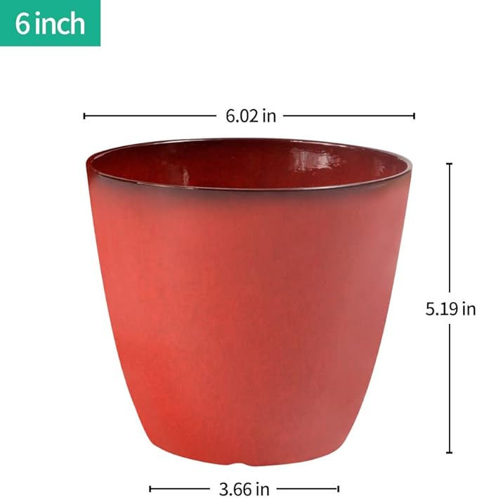 2 Pack Plant Pots Durable Decorative Flower Pots,8 Inch Planter with Drainage Hole + 6 Inch Planter Set for Indoor and Outdoor Plants,Flowers,Succulents - Red