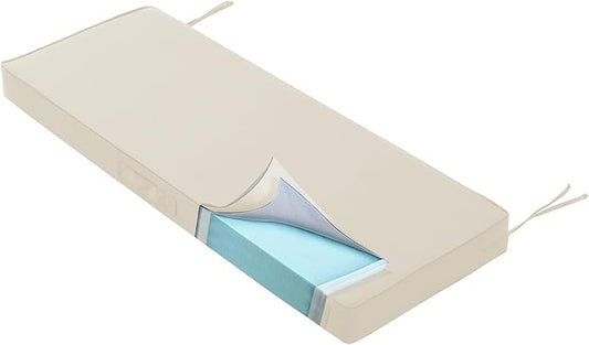 Outdoor Bench Cushion 4 inches Memory Foam Waterproof Patio Furniture Bench Cushion Porch Swing Cushion with Handle and Adjustable Strap, 48 x 18 Inch Cream