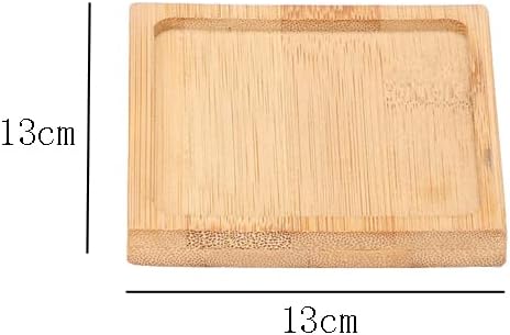 lasenersm 2 Pieces Bamboo Saucer 5 Inch Planter Pot Saucer Plant Tray Bamboo Plant Saucer Square Plant Pot Tray Flower Drip Tray Flower Pot Drainage Tray for Indoor and Outdoor Plants