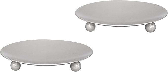 Candle Holder Decorative Iron Plate,Candle Stand for LED & Wax Candles,Spa,Bathroom,Weddings,4.33x0.78inch,Set of 2 (Silver)