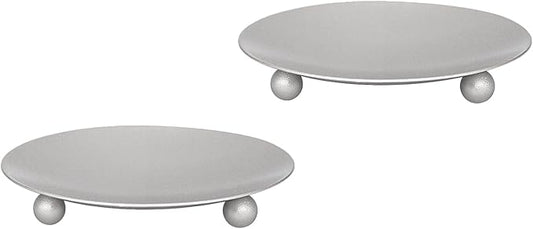 Candle Holder Decorative Iron Plate,Candle Stand for LED & Wax Candles,Spa,Bathroom,Weddings,4.33x0.78inch,Set of 2 (Silver)