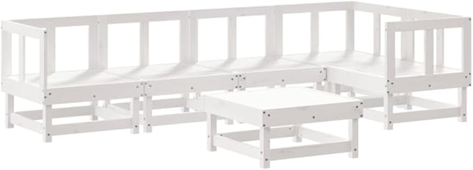 Garden Lounge Set White Solid Pine Wood, Oxford Fabric Large Outdoor Seating Set Garden Seating Ensemble for Backyard Pond