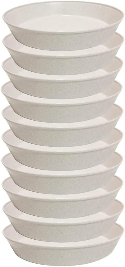 10 Inch (8.3 Inch Base) Case of 10 Plant Saucers - White Granite Colored Polypropylene,Heavy Duty Indoor/Outdoor,Collects Flower Pot Drainage and Excess Water. Made in USA