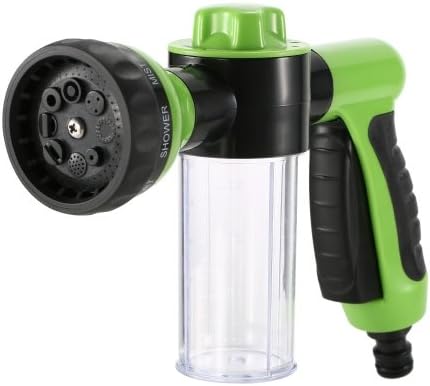 Multifunctional Car Wash Nozzle with Soap Dispenser - 8 in 1 High Pressure Garden Hose Nozzle - Car Foam Wash Gun - Black, Green, Transparent