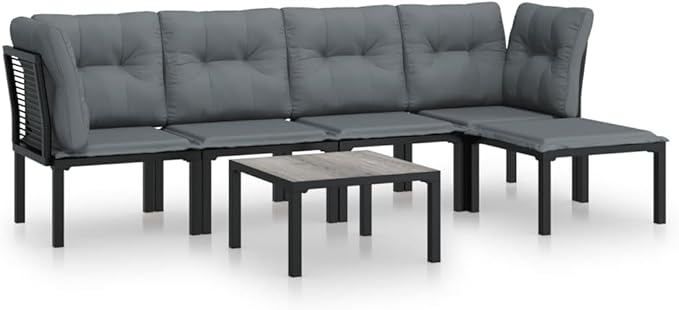 Garden Lounge Set Black and Grey Outdoor Conversation Set Garden Seating Ensemble for Backyard Pond
