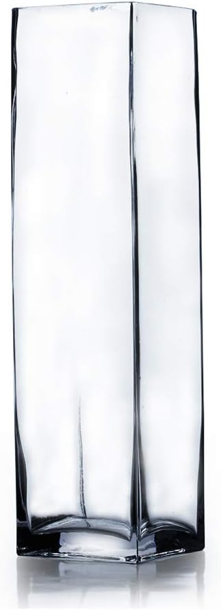 WGV Tall Square Vase Glass Block, Length 3", Height 12", Clear Bud Floral Container, Candle Holder, Planter Terrarium for Wedding Party Event, Home Office Decor, 1 Piece
