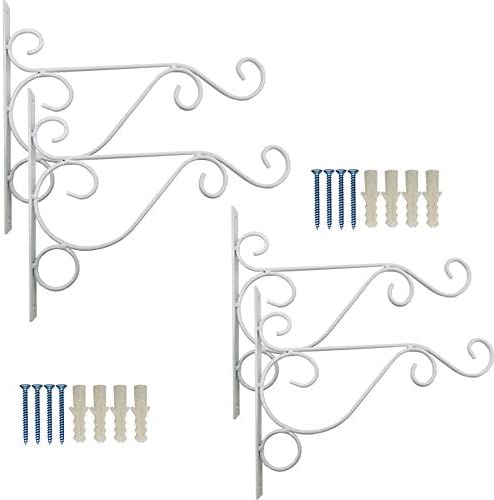 TIHOOD 4PCS Metal Plant Bracket Iron Wall Mount Lanterns Hangers for Hanging Bird Feeders, Lanterns, Wind Chimes, Planters, Outdoor Decoration Hooks (White)