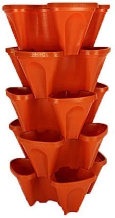 LARGE 64 Quart Stackable Planter 5-Pack - Grow More In Less Space - Plant Pots and Stack - DIY Vertical Gardening System - For Growing Veggies, Herbs, Garden Greens, Starwberries (Terracotta)