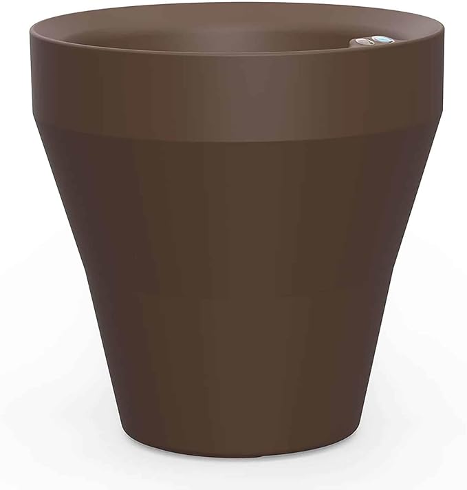 Crescent Garden TruDrop Rim Modern Self Watering Planter with Water Level Indicator, Indoor/Outdoor Weather-Safe Round Plant Pot, Grow Healthy Plants & Flowers - 18" W (Bark)