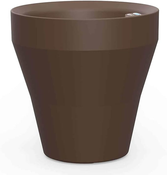 Crescent Garden TruDrop Rim Modern Self Watering Planter with Water Level Indicator, Indoor/Outdoor Weather-Safe Round Plant Pot, Grow Healthy Plants & Flowers - 18" W (Bark)