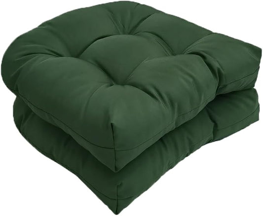 Waterproof Chair Cushions Set of 2 Outdoor,Tufted Thicken Weather and Fade Resistant Kitchen Seat Cushions,Patio Chair Pads for Garden Furniture Sofa Couch (Dark Green)