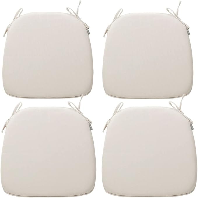 Magpie Fabrics Outdoor/Indoor 17"x16"x2" Chair Cushions with Ties Set of 4, Waterproof All Weather U-Shape Seat Pads Decoration for Patio Garden Furniture Home Office (Recycled Cream White)