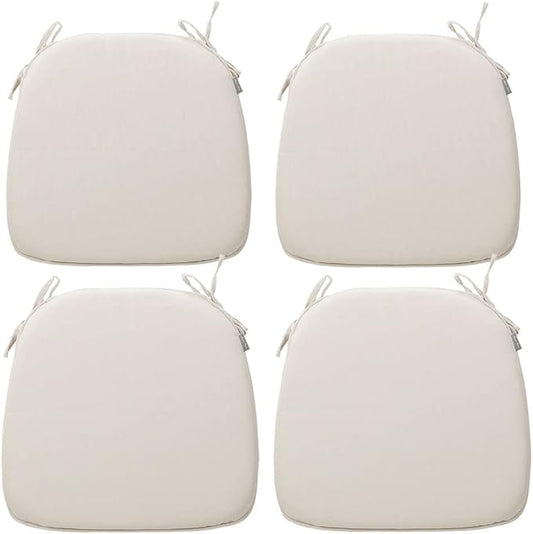Magpie Fabrics Outdoor/Indoor 17"x16"x2" Chair Cushions with Ties Set of 4, Waterproof All Weather U-Shape Seat Pads Decoration for Patio Garden Furniture Home Office (Recycled Cream White)
