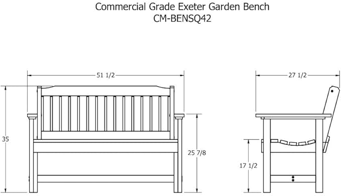 Sequoia Professional CM-BENSQ42-CGE Commercial Grade Exeter 4 Foot Garden Bench, Coastal Teak