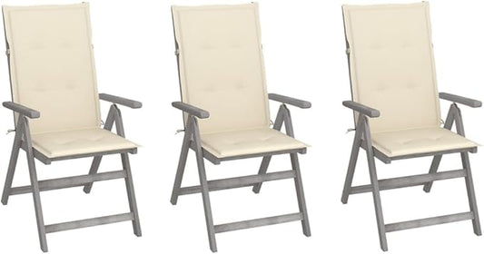 Garden Reclining Chairs 3 pcs with Cushions Solid Acacia Wood