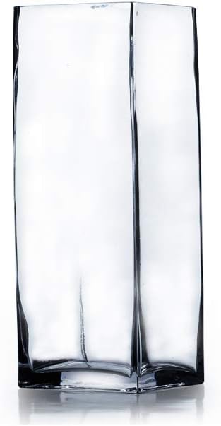 WGV Tall Square Vase Glass Block, Length 3", Height 8", Clear Bud Floral Container, Candle Holder, Planter Terrarium for Wedding Party Event, Home Office Decor, 1 Piece