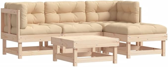 Garden Lounge Set Beige, Natural Wood Outdoor Seating Set Garden Seating Ensemble for Backyard Deck