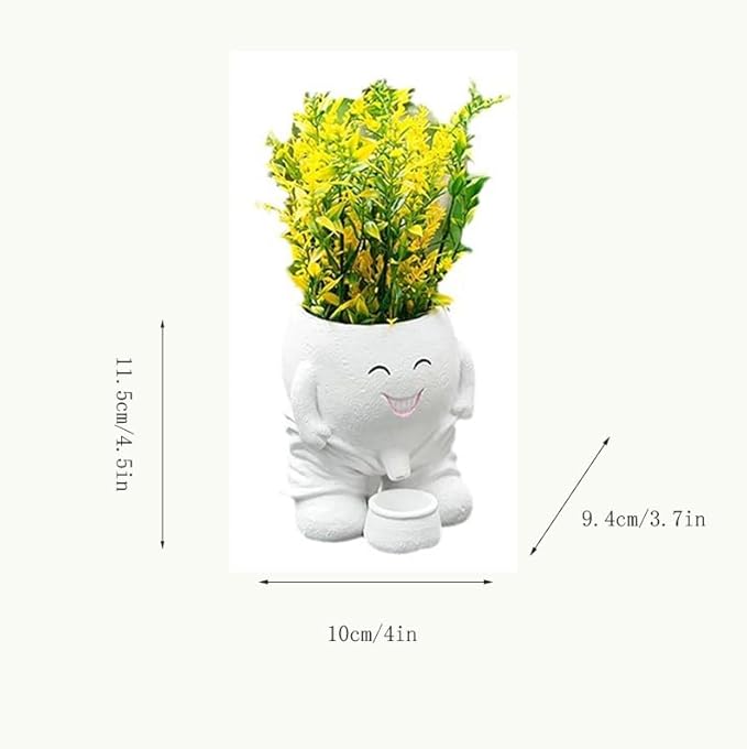 Urinating Pot Head Planter Cute Smiley Face Doll Flower Pot Naughty Doll Plant Planter with Drain Resin Smile Vase Tabletop Decor Suitable for Grow Succulents Cactus Herbs (No Plants) (White)