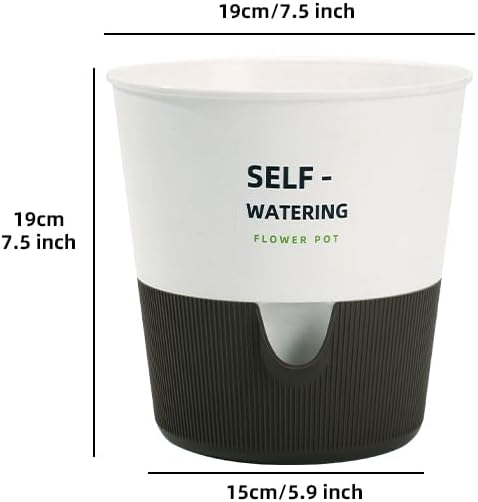 Flower and Plant Pot, Self Watering Plastic Plants Planter with Drainage Holes and Saucers, Modern Outdoor Indoor Decorative Flower Pot for Plants, Flowers, Herbs, Succulents (White, 7.5 inch)