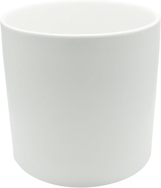 WGVI White Ceramic Cylinder Vase Width 7" Height 6.75", Flower Arrangements, Candle Holder, Terrarium Planter Pot, Storage Container Organizer, Pen Brush Holder, 1 Piece