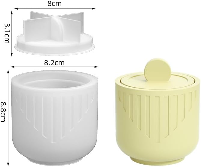 Storage Box with Lids, Silicone Jar Molds Set, Creative Vessels Pot Molds, Concrete Round Stripe with Cover Bottle Making Moulds for Candle Holder (D-Striped-V)