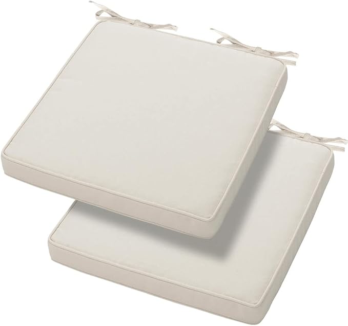 Magpie Fabrics Indoor Outdoor Waterproof Square Chair Cushion, 18 x 18 x 2.5 Inch, 2 Pack, Water Resistant Seat Cushions, for Patio Garden Office, Cream
