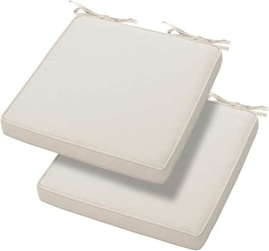 Magpie Fabrics Indoor Outdoor Waterproof Square Chair Cushion, 18 x 18 x 2.5 Inch, 2 Pack, Water Resistant Seat Cushions, for Patio Garden Office, Cream