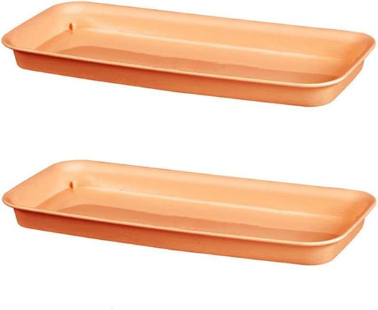 RCFINE 2Pcs Plant Saucers Rectangular Plastic Plant Drip Trays for Holding Water Drips and Soil, Indoors Outdoor Plant Trays Garden Supplies (Brown,S)