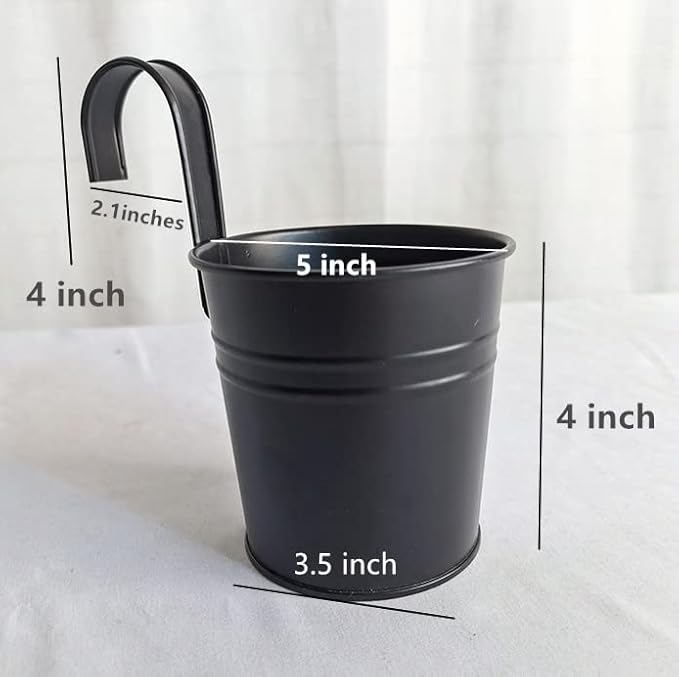 Leoyoubei Hanging Flower Pots for Outdoor Indoor Plants with Removable Hooks -5 Pack Metal Buckets Plant Pots Wall Fence Home Decor-Storage Box,Drainage Holes -5''Diameter (Pink)