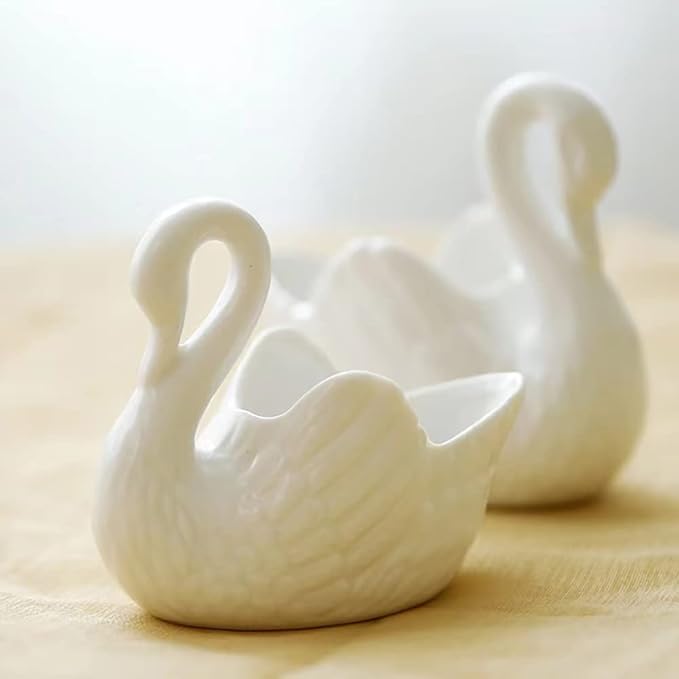 White Ceramic, Swan Flowerpot, Succulent Flowerpot, Medium Temperature Porcelain, Can be Used as Candle Holder (1, Large)