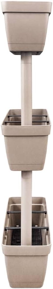 Stackable Garden Planter Set of 3 Taupe 39.4 Inch with Water Reservoir, Expandable Patio Planter Boxes for Balcony Terrace, DIY Vertical Gardening System, Durable TPR Outdoor