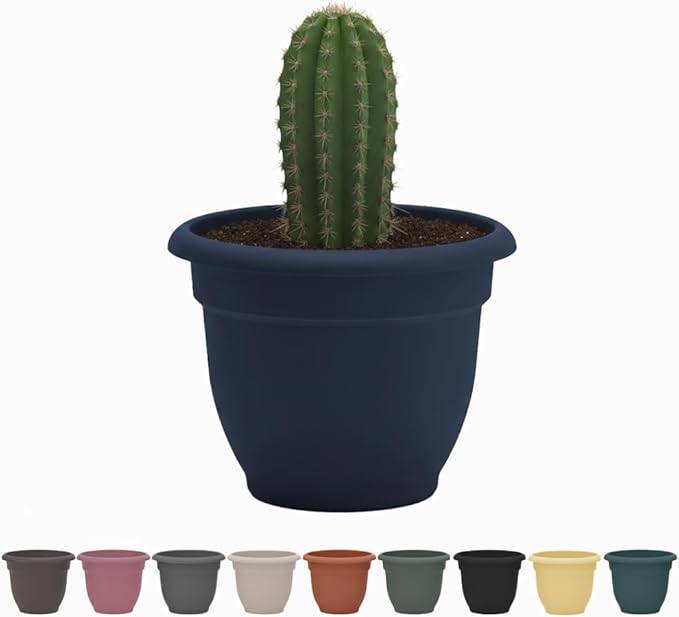 Bloem Ariana 10" Navy Round Self-Watering Resin Planter Pot - Rolled Rim Indoor and Outdoor Gardening Planter