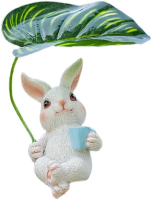 Adorable Animal Garden Statue with Umbrella - Charming Outdoor Decor for Yard, Patio, or Garden (White Rabbit Holding an Umbrella)