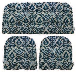 RSH DECOR: 3-Piece Wicker Tufted Cushion Set | for Large Wicker Sets | Outdoor Loveseat & U-Shaped Seat Cushions | Water & Fade-Resistant Spun Fabric | Ashmore Marine