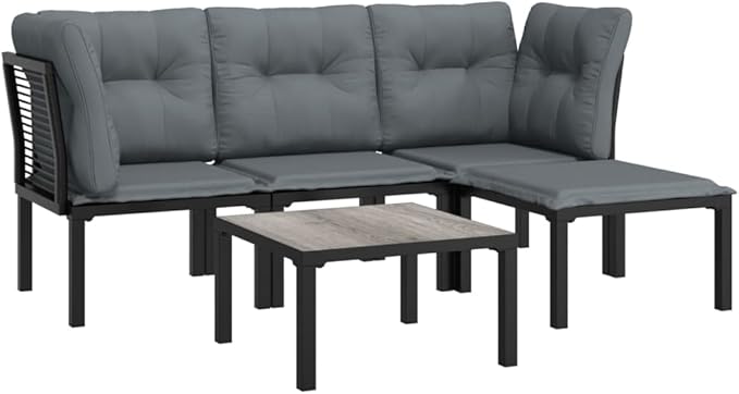 Garden Lounge Set Black and Dark Grey Outdoor Conversation Set Garden Seating Ensemble for Backyard Outdoor