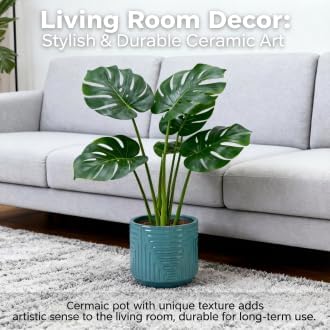 16 Inch Large Ceramic Planters for Indoor Plants, Outdoor Garden Plant Pots with Drainage Hole, 16" Round Decorative Pot for Patio, Floor, Home Decor - Cyan (Cyan)