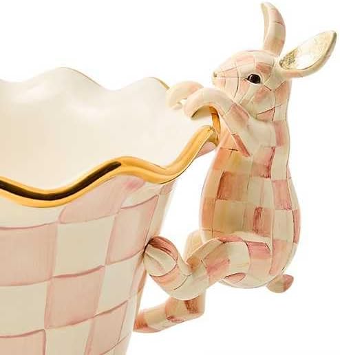 MACKENZIE-CHILDS Pot Climber, Decorative Indoor and Outdoor Planter Hanging Decor, Pink-and-White Rosy Check Funny Bunny