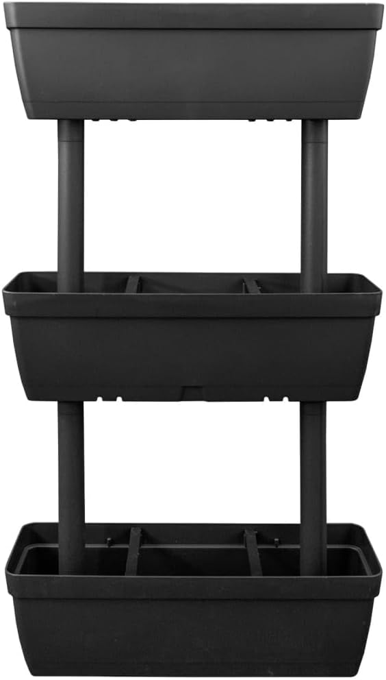 Stackable Garden Planter Set of 3 Boxes 39.4" Anthracite Color with Water Reservoir for Balcony Terrace DIY Expandable Design