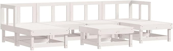 Garden Lounge Set White Solid Pinewood 7 Piece Set Modular Garden Seating Ensemble for Backyard Pond
