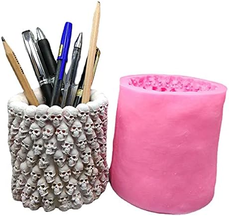 Skull Succulent Flower Pot Silicone Mold Concrete Planter Vase Cement Mold Plaster Epoxy Resin Pen Brush/Candle Holder Polymer Clay Mould (B)