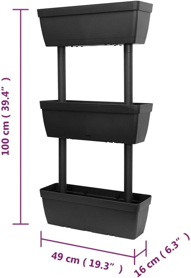 6 Pcs Anthracite Garden Planter Set, 39.4 Inch Stackable Flower Boxes with Water Reservoir, Expandable Patio Planters for Balcony Terrace, TPR Material Outdoor Plant