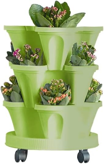 Vertical Planter 3 Tiered,Stackable Planters for Strawberry Herb Flower and Vegetable Stacking Garden Tower Gardening Pots with Removable Wheels and Bottom Indoor Outdoor
