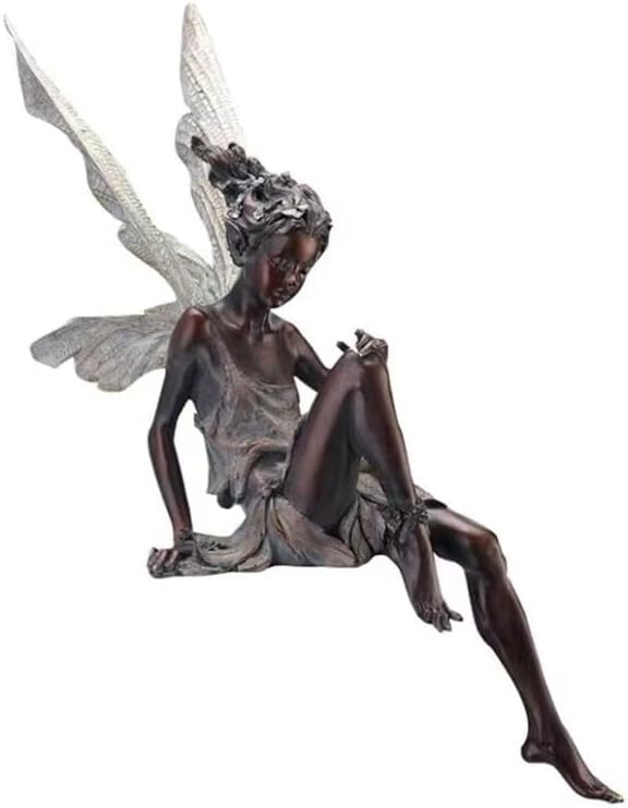 Garden Resin Figure, Angel Statue, Garden Sculptures, Flower Statue, Garden Statue, Outdoor Decoration Exquisite Statuary for Backyard, Balcony, Lawn, 7.1 x 3.1 x 5.9 in, Color Black